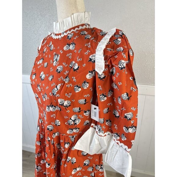 Batsheva Dress Ruffled Sz 8 Floral Poplin Mini Peasant Feminine Farmcore NEW - Picture 6 of 16